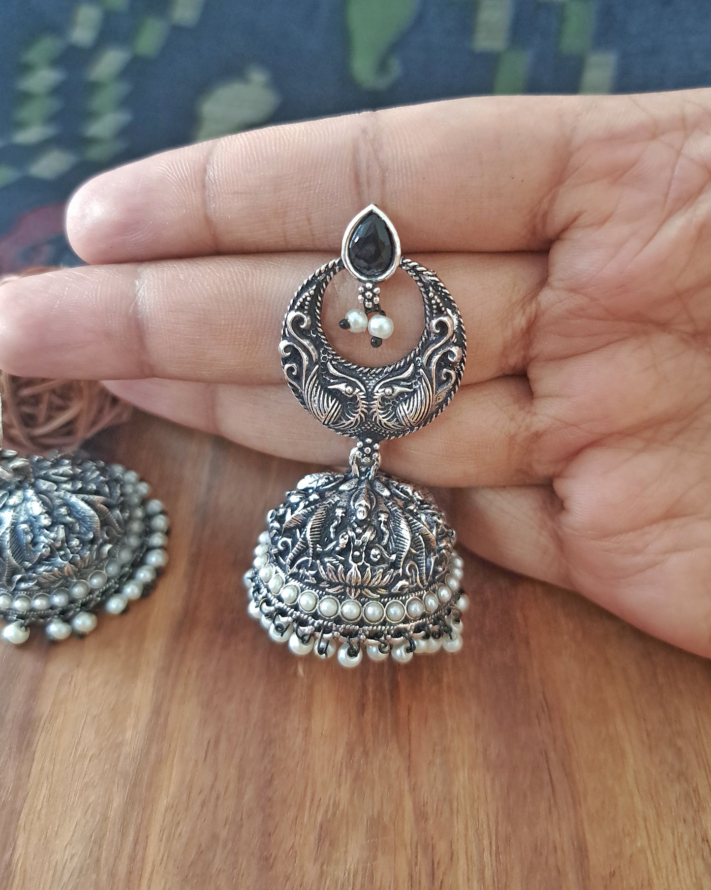 Chanderi Jhumkas Oxidized