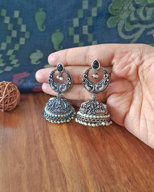 Chanderi Jhumkas Oxidized