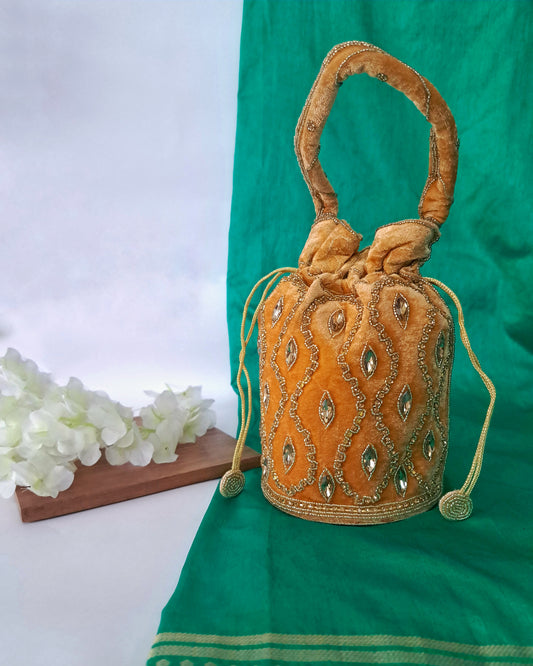 Pooja Wedding Polti Purse Gold with Heavy Embroidery